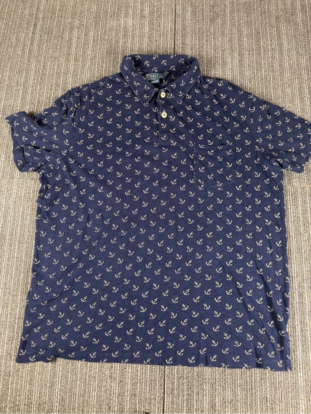 Ralph Lauren Navy Polo with White Anchor Print 100% Cotten Size XL